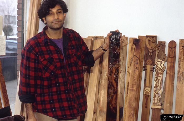 1994 02 09 Mount Pleasant Community Fence Project 015 grunt workshop Amir Ali Alibhai holding finished picket