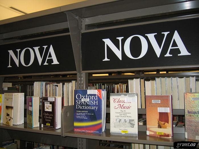 2005 10 17 50 close up Nova Library installation top shelf with NOVA sign above
