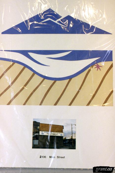 1986 09 19 Brewery Creek Mural Project graphic design blue mountains above blue sea and beach