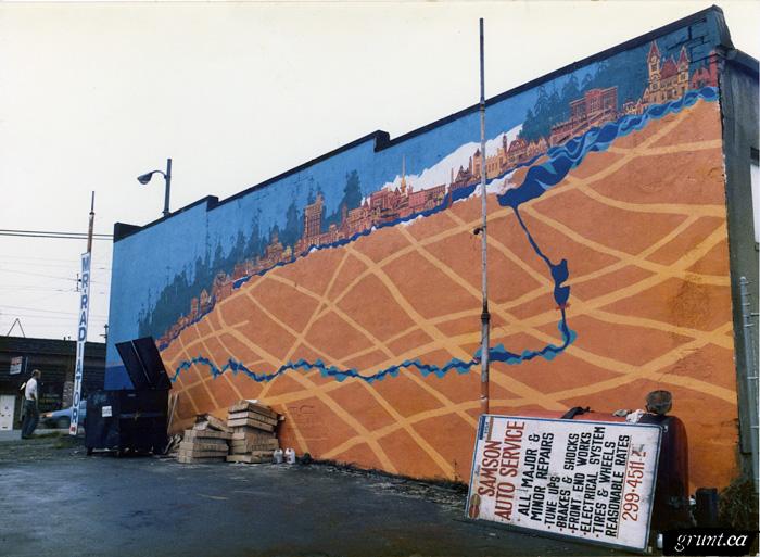 1986 09 19 Brewery Creek Mural Project wall mural Samson Auto Service sign Bill Rennie